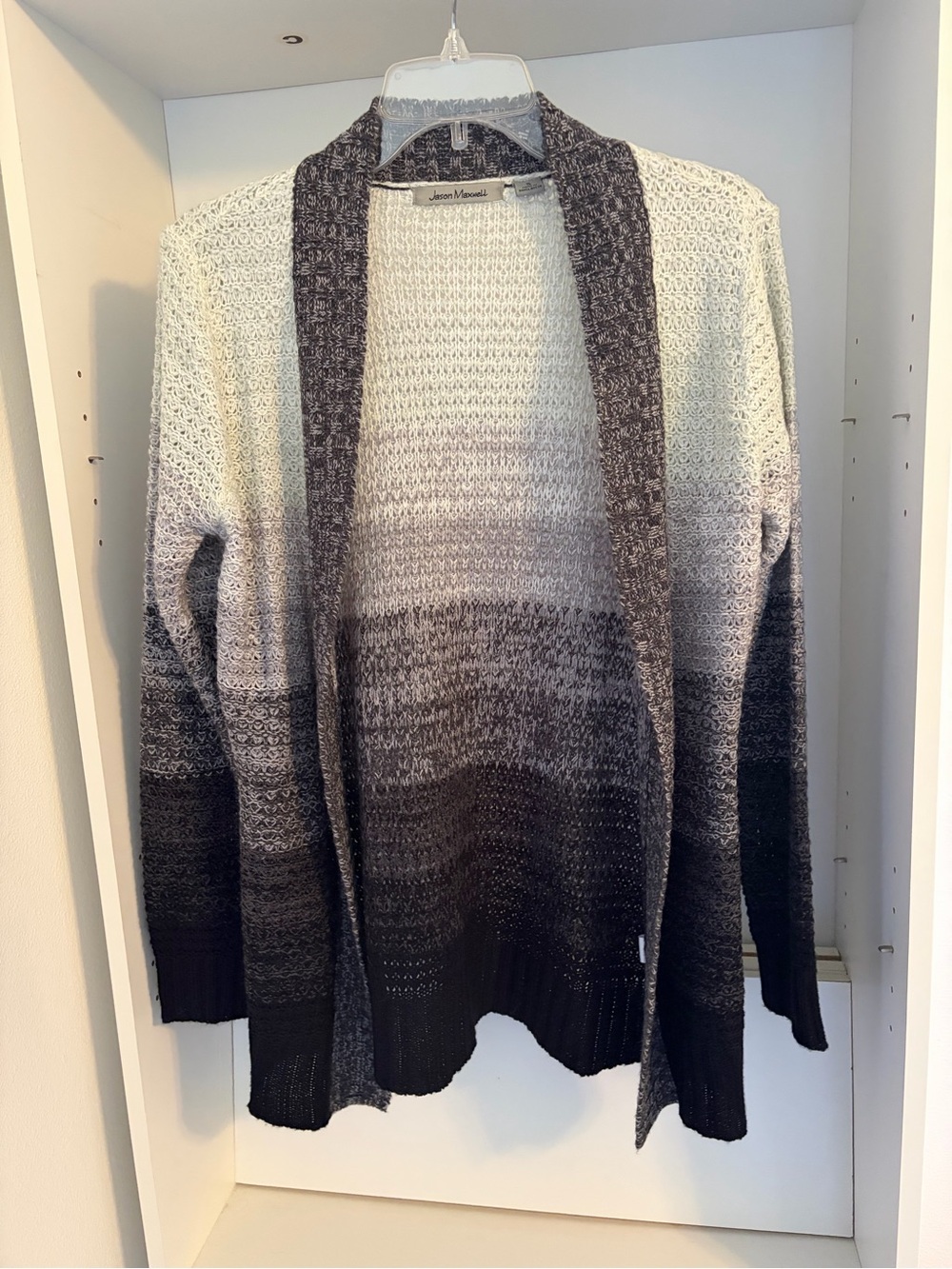 Open-Front Ombré Cardigan in Black and Cream